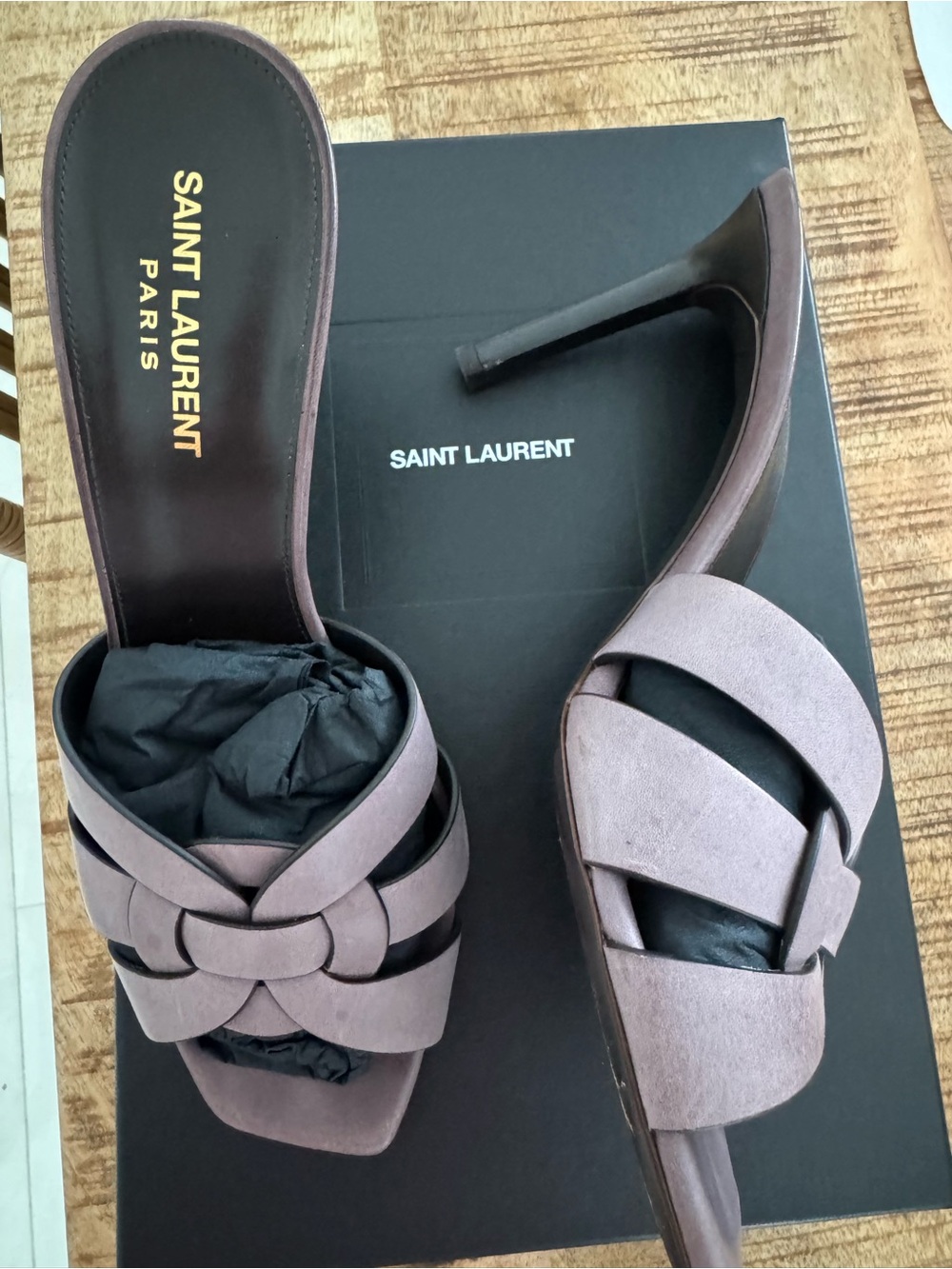 Saint Laurent Mauve Suede Woven Knot Slide Mules - Picture 3 of 4